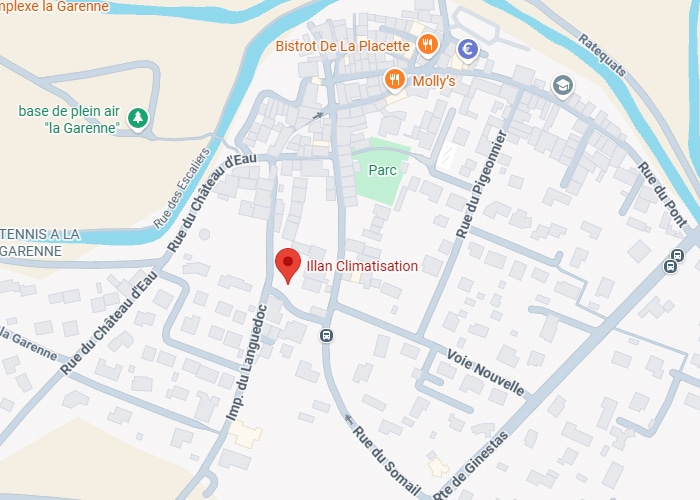 Carte de localisation montrant Illan Climatisation près de Rue du Château d'Eau et Imp. du Languedoc, avec des commerces comme Molly's.
